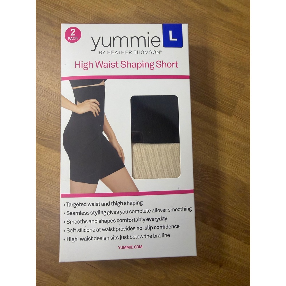 Yummie by Heather Thomson 2 Pack High Waist Shaping Shorts Black Beige Large NEW
